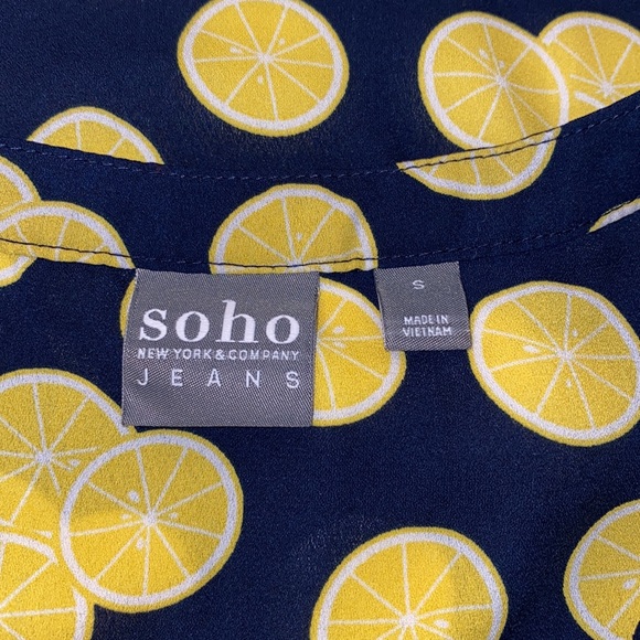 Soho New York and Company Blue and Lemon Print Sleeveless Tank Tee Blouse Size S - Picture 5 of 7